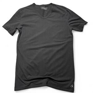 Calvin Klein Men's V-Neck Logo Tee - Size Medium - Black - Soft Stretch